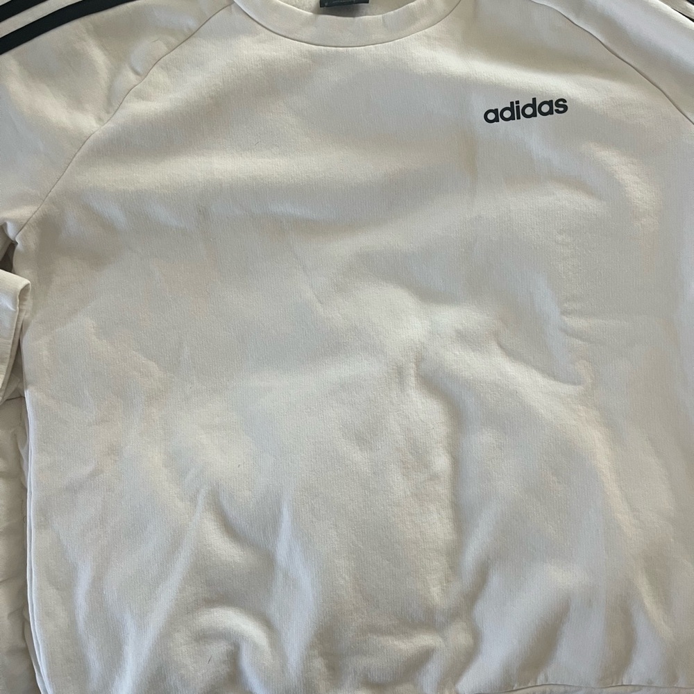 adidas White Sweatshirt with Black Neck Trim and Tag
